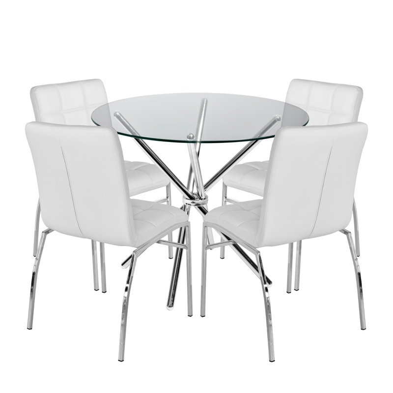 Sittingbourne 4 - Person Dining Set, White, Chrome