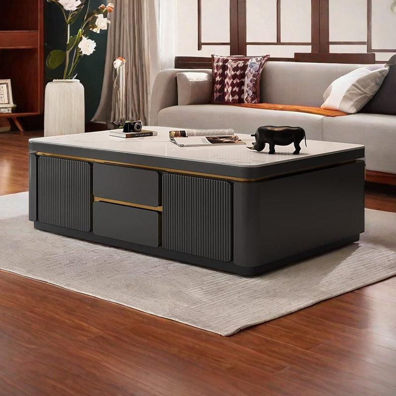 Modern simple high-grade coffee table, Dark Gray, 18.1" H x 55.1" L x 31.5" W, White