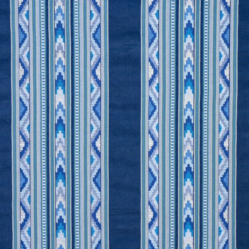 Zarzuela Stripe Embroidery Fabric, Blue/ Dark Blue/ White