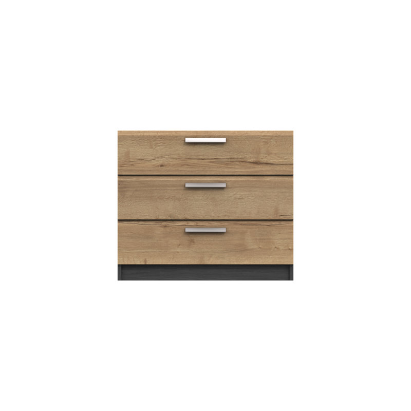 Harvey-Lee 71.8cm W 3 - Drawer Chest of Drawers, Graphite/Natural Rustic Oak