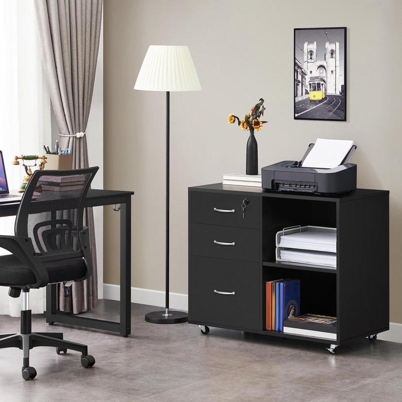 80cm Wide 3 -Drawer File Cabinet, Black