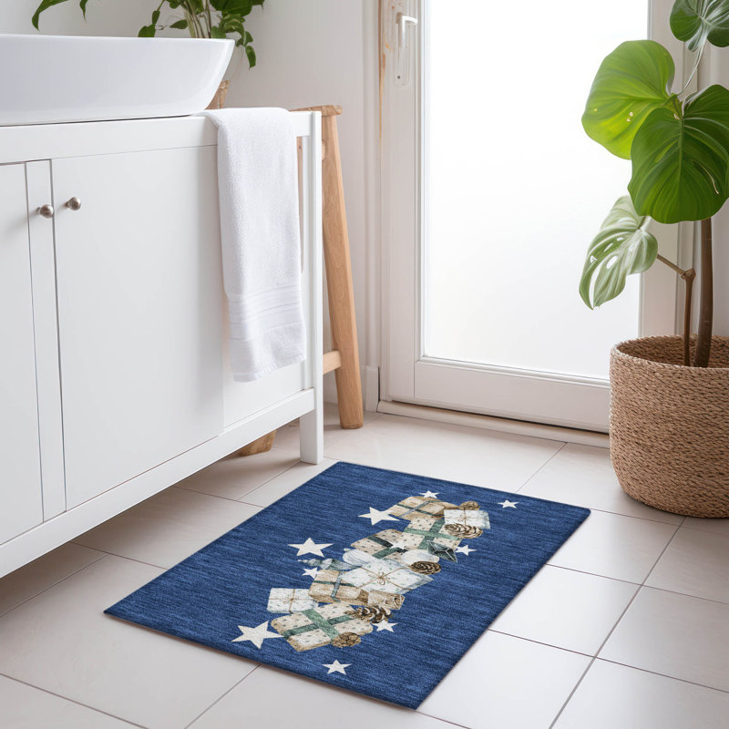 Tapis bleu marine lavable à la machine intérieur / extérieur Xhevrie, Rectangle 1 pi 8 po x 2 pi 6 po