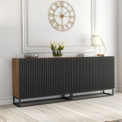 Modern Sideboard with Fluted Fronts & Gold Legs – 200cm Storage Cabinet