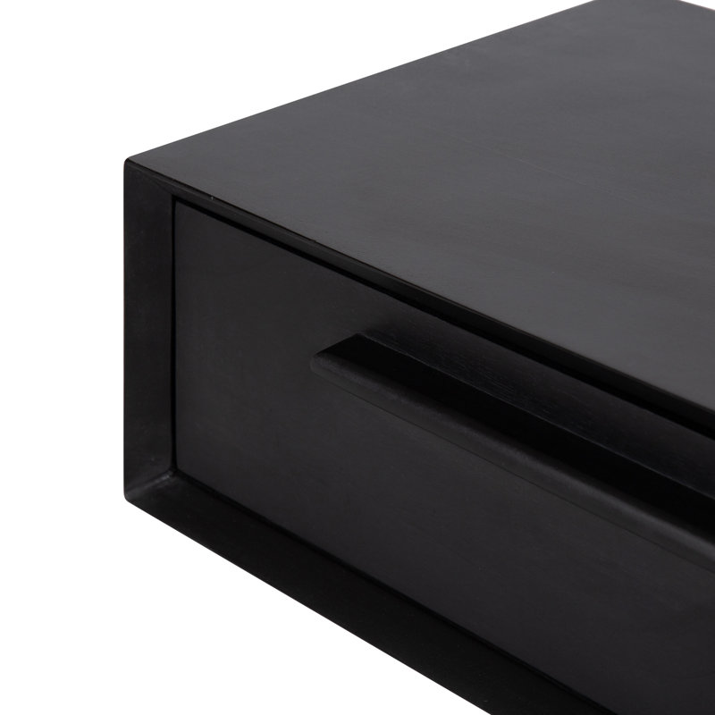 Geoffry Black Mango Wood Floating Wall Shelf with Drawer