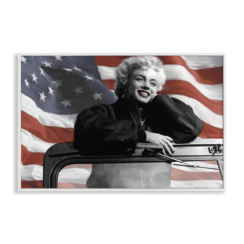 Art numérique Marilyn & Waving Flag par Jadei, Giclée encadrée blanc bord de mer, H 20 po x l 30 po