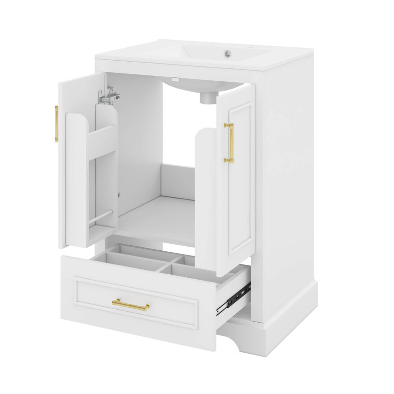 Meuble-lavabo moderne 24 po avec lavabo en céramique, 2 portes et 1 tiroir