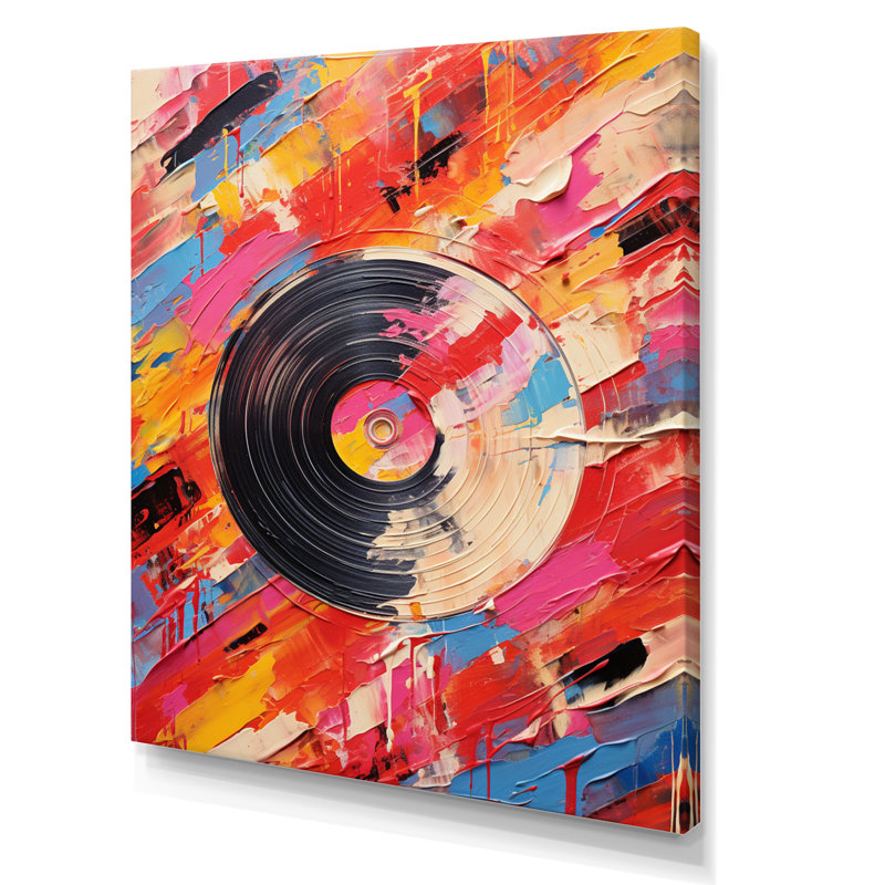 Vinyle, impression rythmique sur toile, H 32 po x l 24 po x P 1 po, Toile tendue