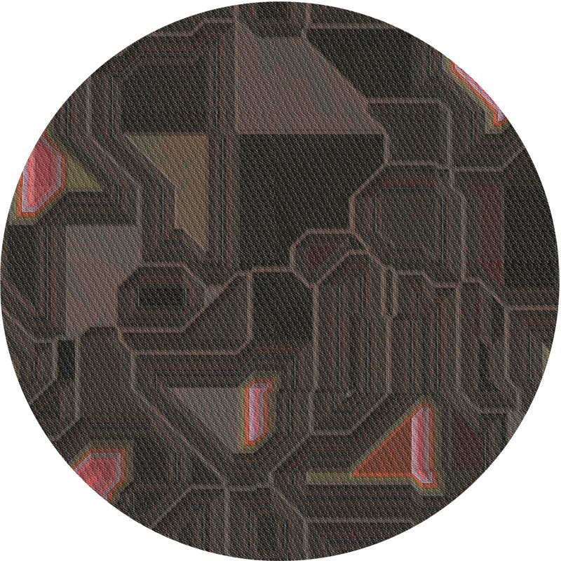 Tapis noir/zone rose à motifs, Rond 3 pi