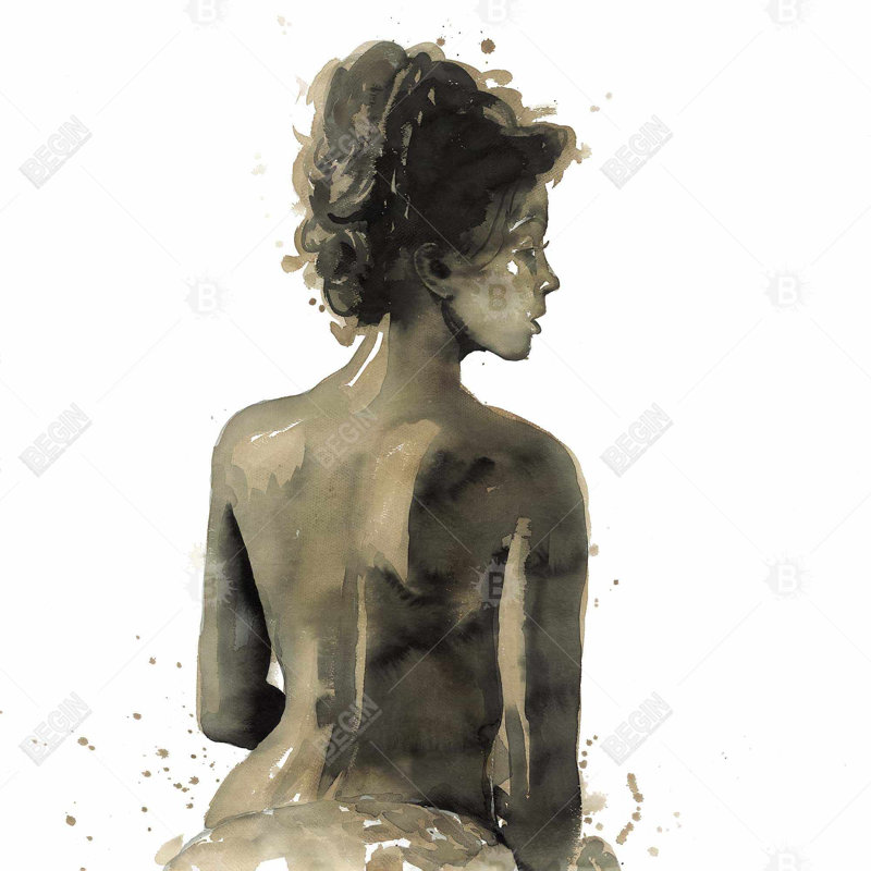 Woman's Back in Sepia | Brown Framed Canvas Home Decor