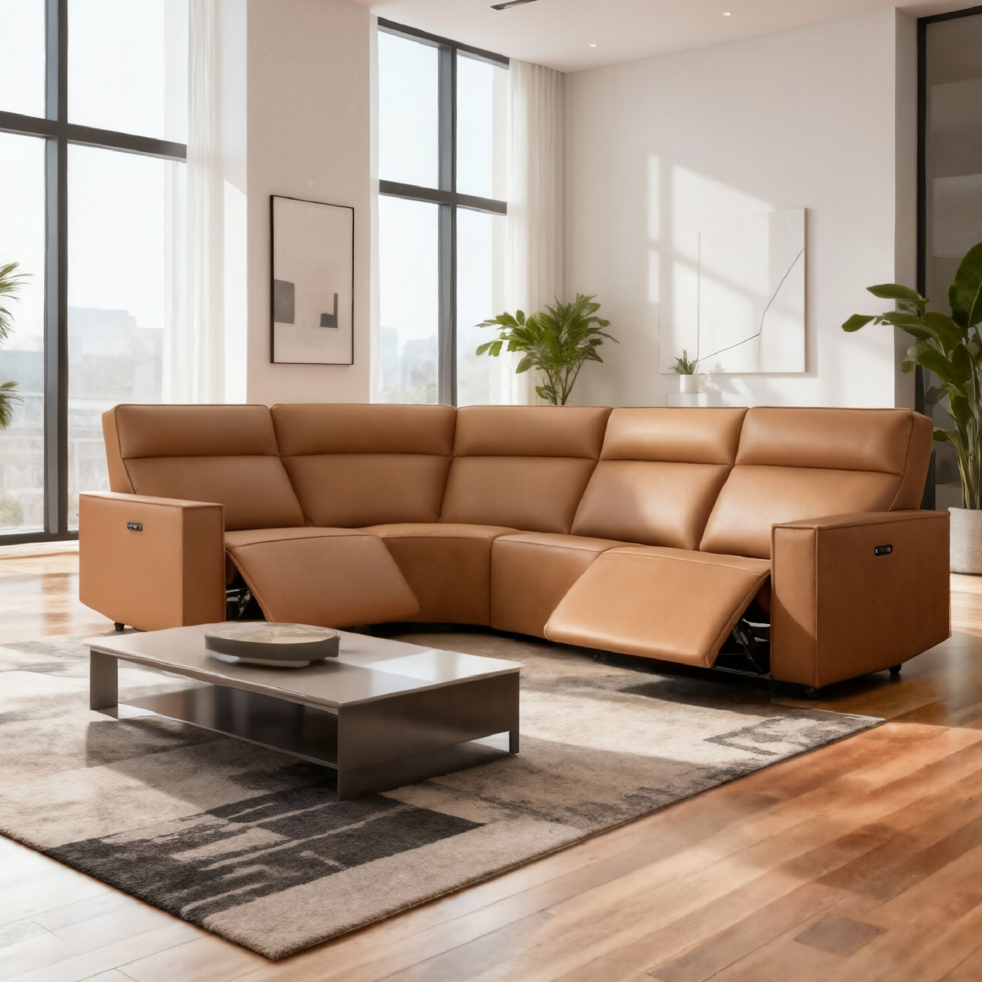 Phillipsburg 5 - Piece Upholstered Genuine Leather Power Recliner Sectional Sofa, 39.37" H x 108.66" W x 78.35" D