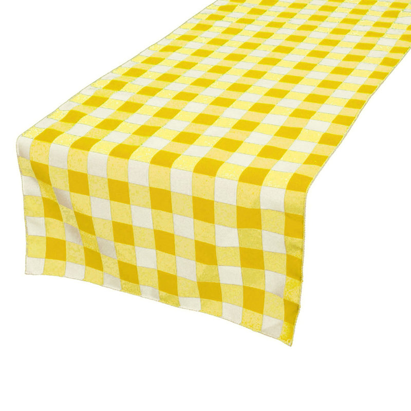 Gingham Checkered Print Table Runner, Yellow, 144" Rectangle