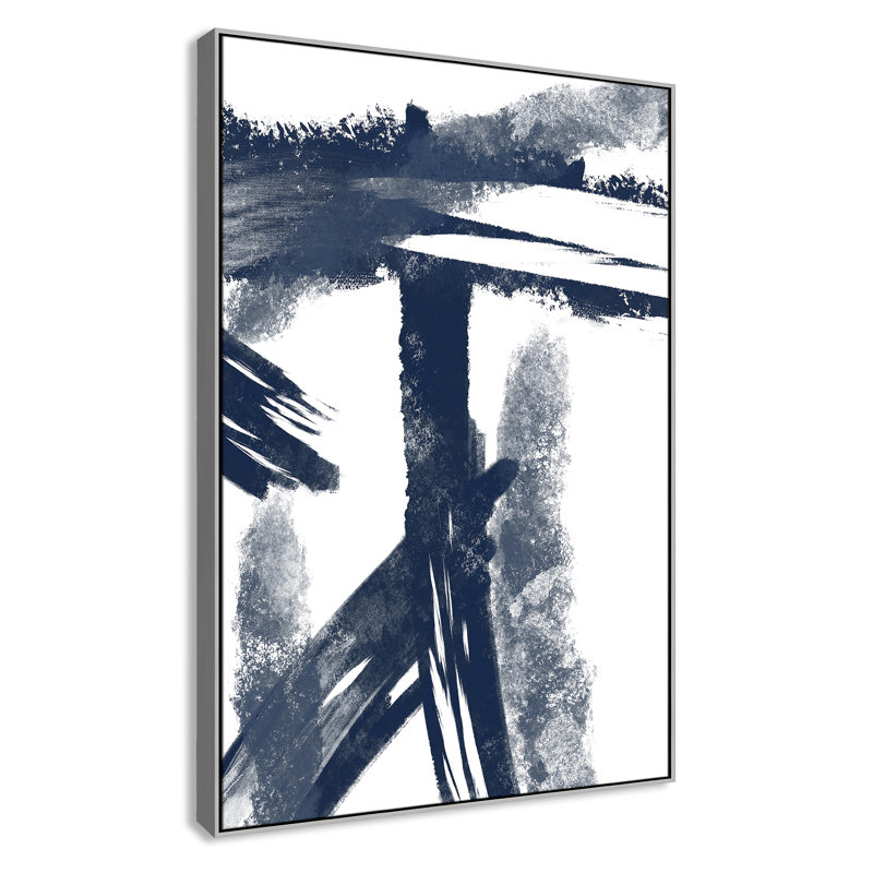 Bleu marine frappant les coutures 1 - reproduction d'art, H 61,5 po x l 41,5 po x P 2 po, Toile avec cadre argenté
