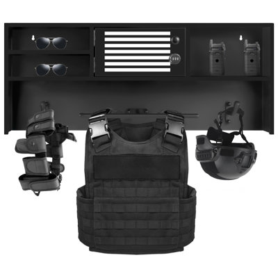 Support mural pour gilet tactique avec armoire verrouillable, 2 crochets, 90 cm (35,5 po) | Idéal pour l'équipement de police, les plaques de plâtre, les forces de l'ordre et les garages.
