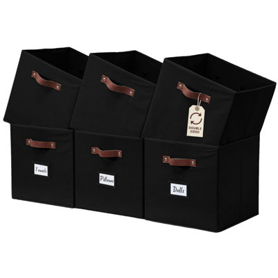 Storage Bins | Cube Storage Bin With Label Holders, Fabric Storage Cubes For Organizing Shelves Closet Toy Clothes  6Pcs