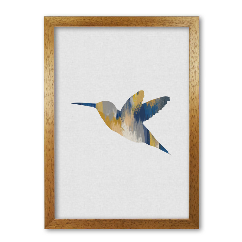 Hummingbird Blue & Yellow I - Print, Honey Oak Frame, 30 cm H x 21 cm W x 5 cm D
