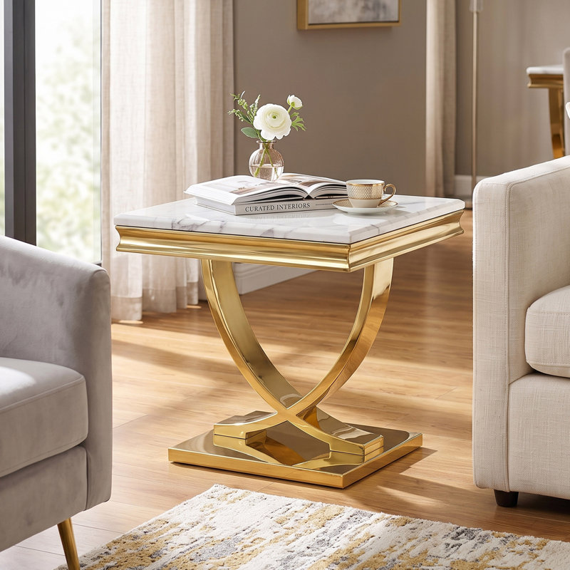 Table de bout en pierre frittée Hedberg, White