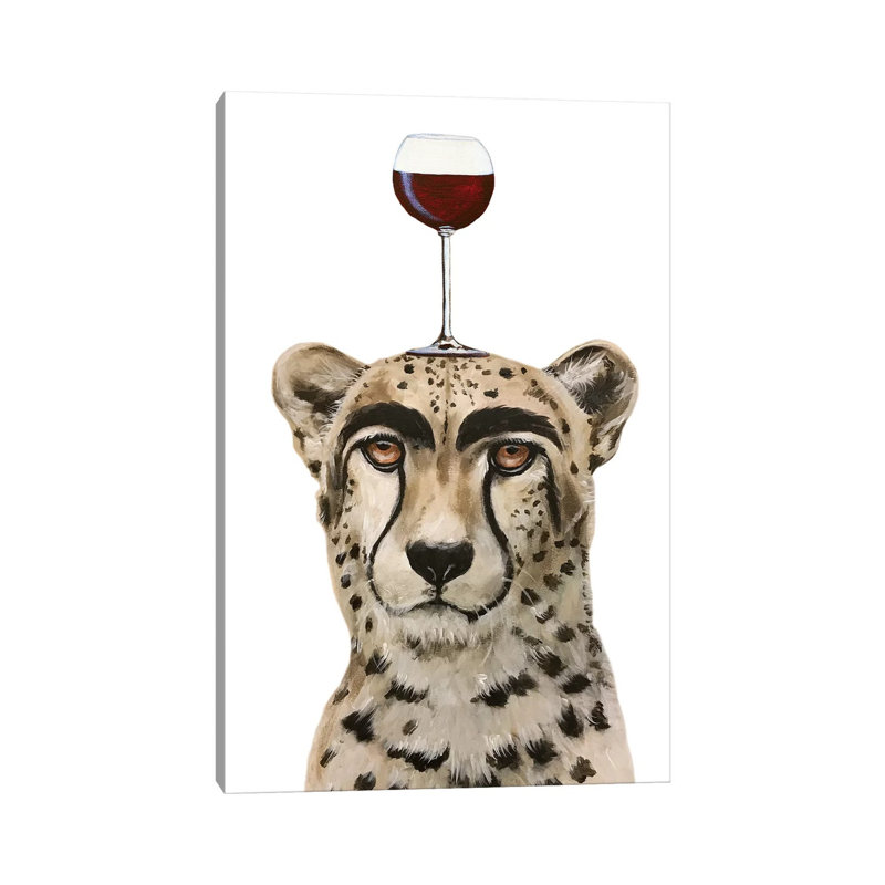Cheetah With Wineglass by Coco De Paris - Wrapped Canvas Print, 101.6 cm H x 66.04 cm W x 3.175 cm D