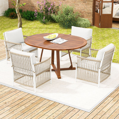 Ensemble de table de salle à manger 5 pièces avec rallonge papillon, 4 chaises en rotin tissé à la main et coussins amovibles