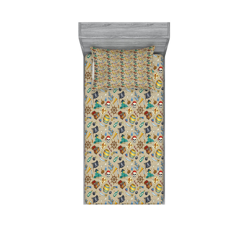 Multicolore drap-housse et coussin décoratif Ambesonne Pirates, Ensemble de draps-housses pour lit simple TG + 4 t
