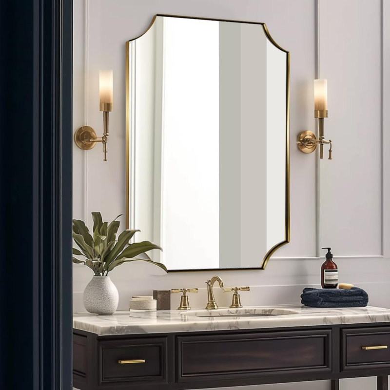 Miroir de salle de bain Tariro Cadre en acier inoxydable, 40 po x 30 po, Or brossé