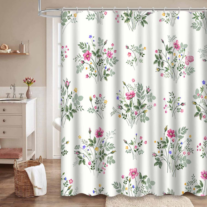 Rideau de douche imperméable et floral, L 72 po x l 84 po