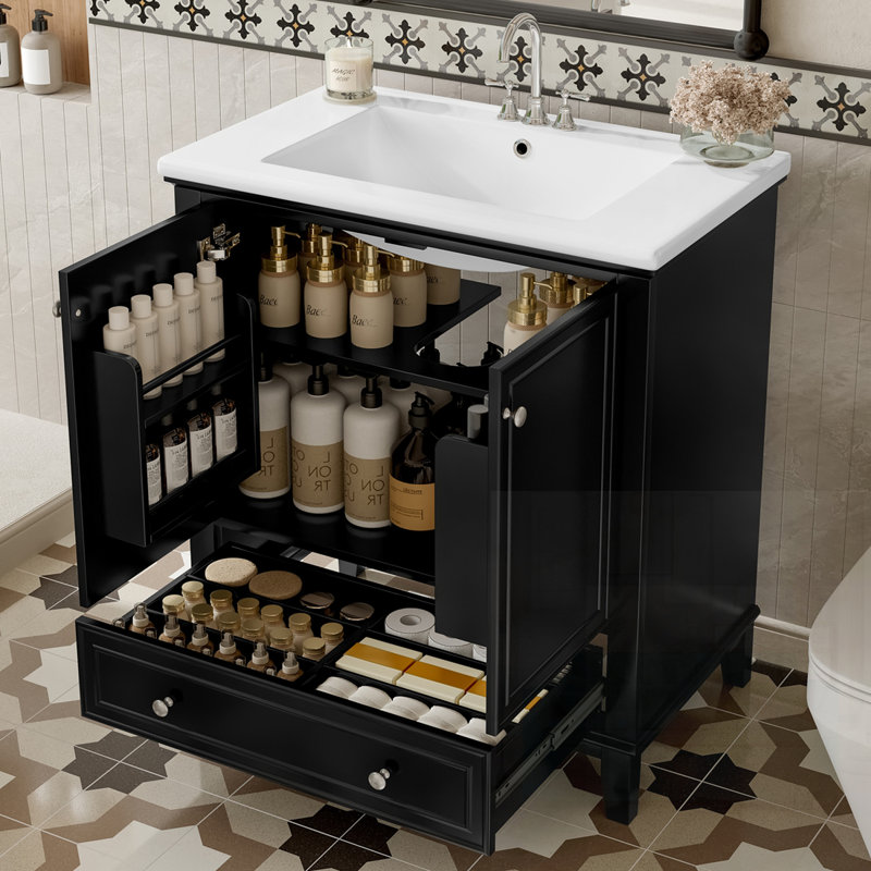 Naleah 30.01 Single Bathroom Vanity with Top, Black