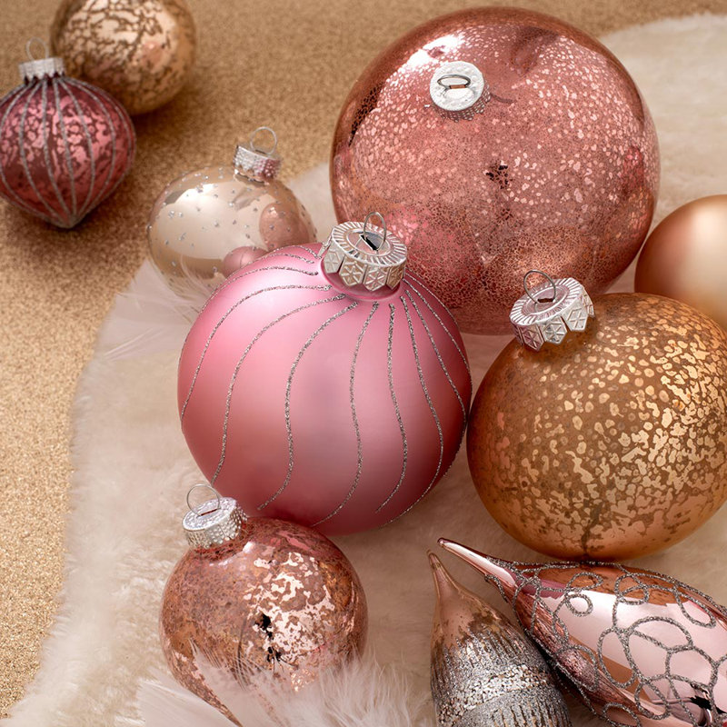 62.3cm Assorted Glass Bauble, Pink/Gold/Rose Gold