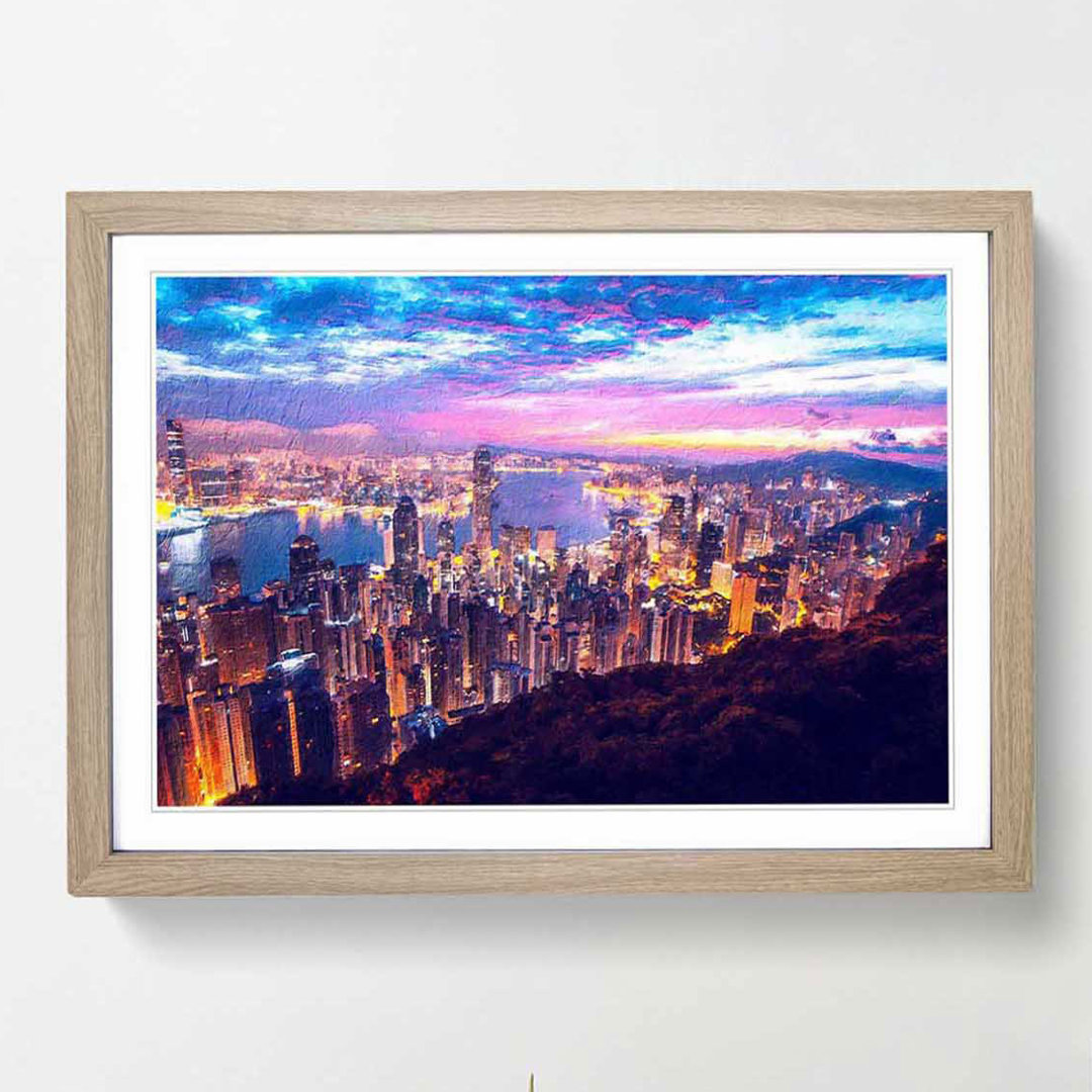 Hong Kong Skyline at Sunset - Framed Print
