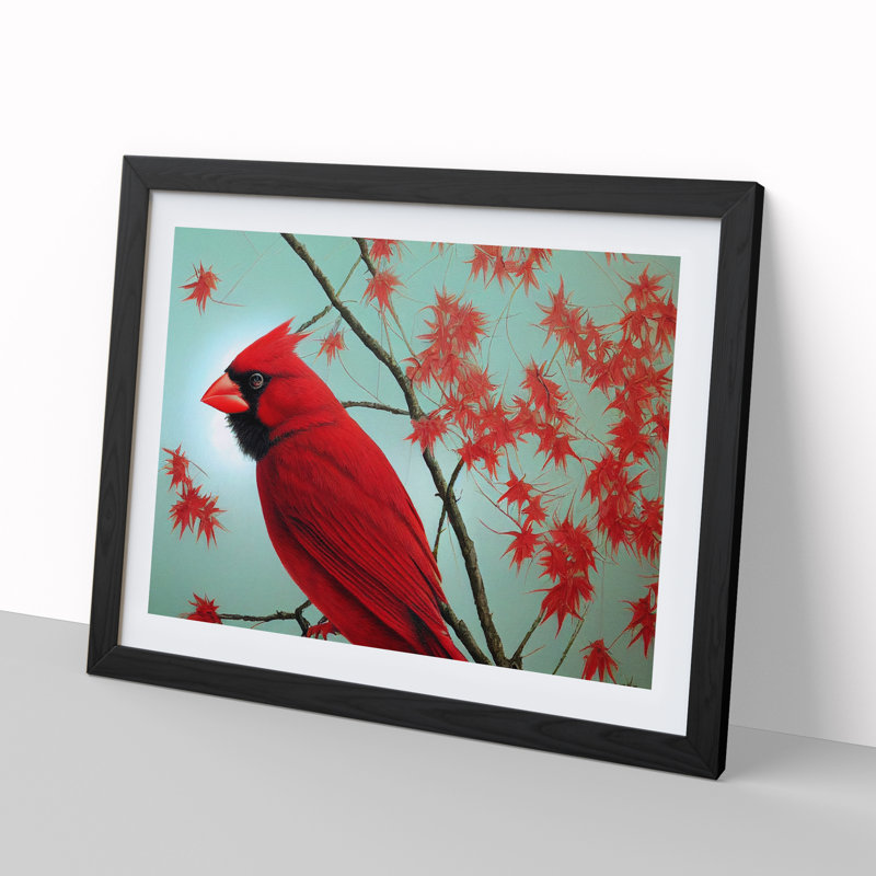 Cardinal Bird Vol.13 - Single Picture Frame Painting, Black Framed, 25cm H x 34cm W x 2cm D