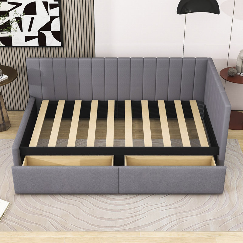 Twin Size 2 Drawers Upholstered Daybed, Gray