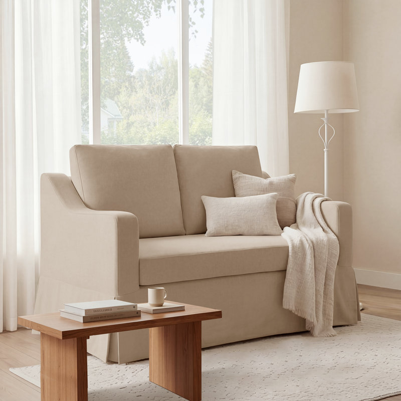 51'' Country-style Slipcovered Loveseat Sofa, Khaki