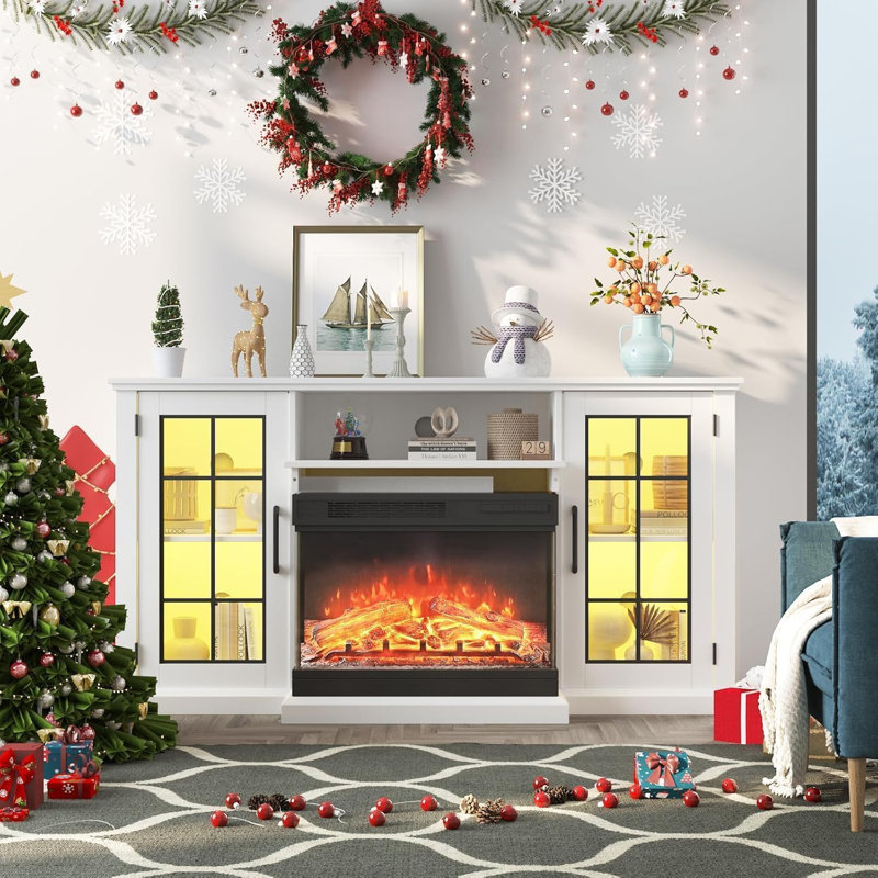 74.8 Inch Fireplace TV Stand for 80" TVs, with 41" 3D Electric Fireplace