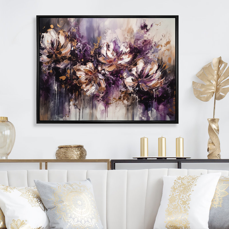 Rozamond - Œillet crème mauve sur fleur, H 24 po x l 32 po x P 1 po, Cadre flottant noir