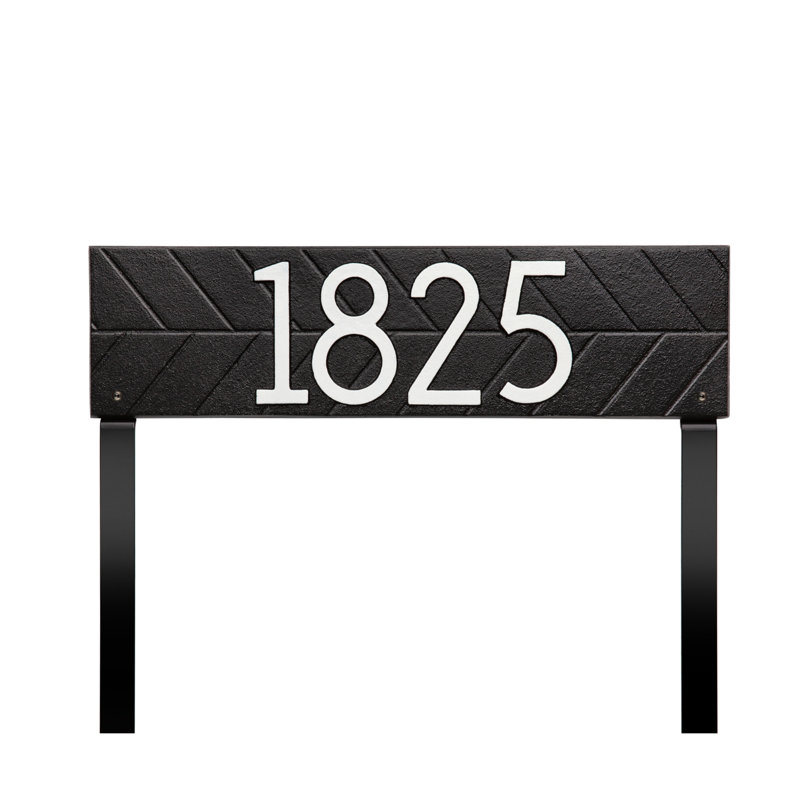 Herringbone Horizontal Plaque, Standard Lawn 1-line, Noir / blanc, Oui