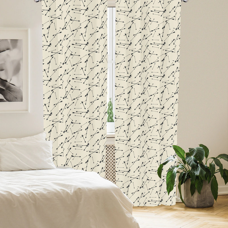 Minimalist Black and Beige Polyester Room-Darkening Curtain Panels