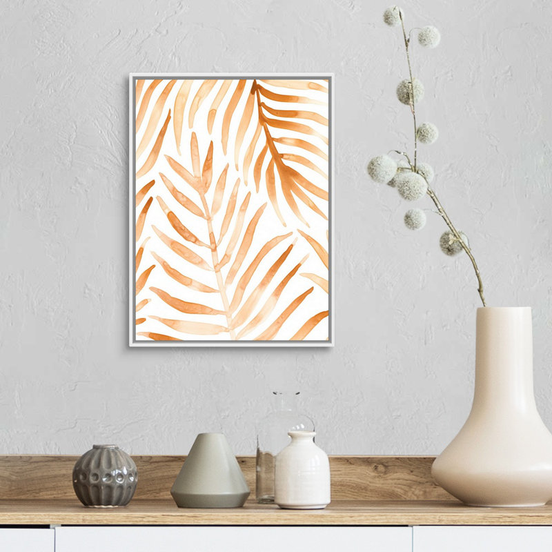 «Rattan Leaves II», art mural sur toile, H 18 po x l 14 po, Toile avec cadre blanc