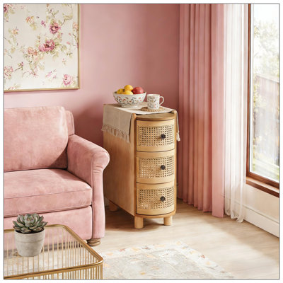 Ready-to-Use Solid Wood Nightstand with Rattan Drawers for Modern Homes