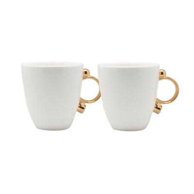 Ensemble de 2 tasses à café en os géométrique à bordure dorée Geometrica