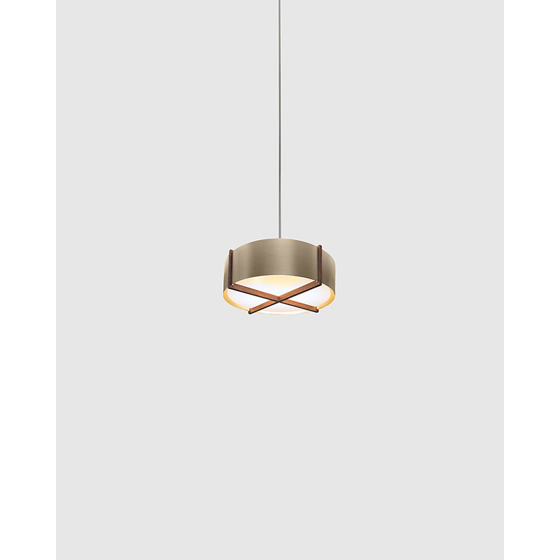 Plura 1 - Light LED Pendant, 2700K, 6.4" H x 24" W x 24" D, Walnut/Distressed Brass