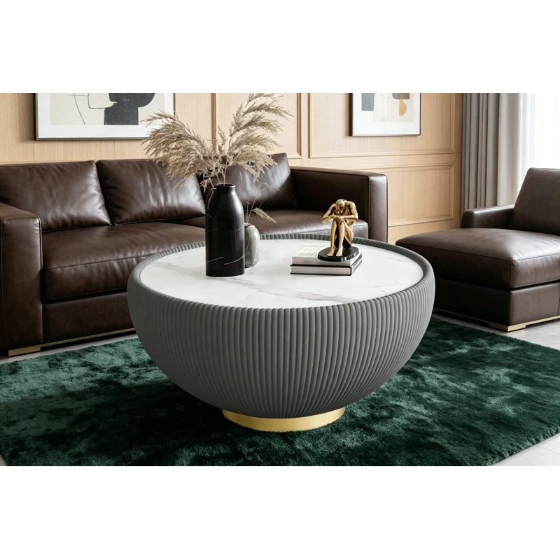 Table basse moderne en cuir fritté avec des motifs gris uniques pour les salons élégants