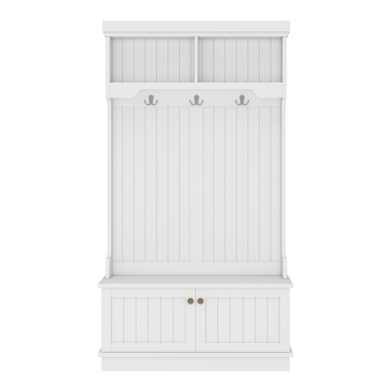 35" Hall Tree with Bench and Storage, White