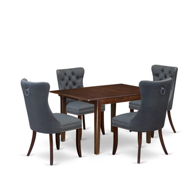 5 Piece Dining Table Set Includes a Rectangle Wooden Table with Removable leaf and 4 Chairs, Mahogany