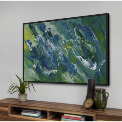 Blue-Green Abstract Floater Framed Print on Canvas