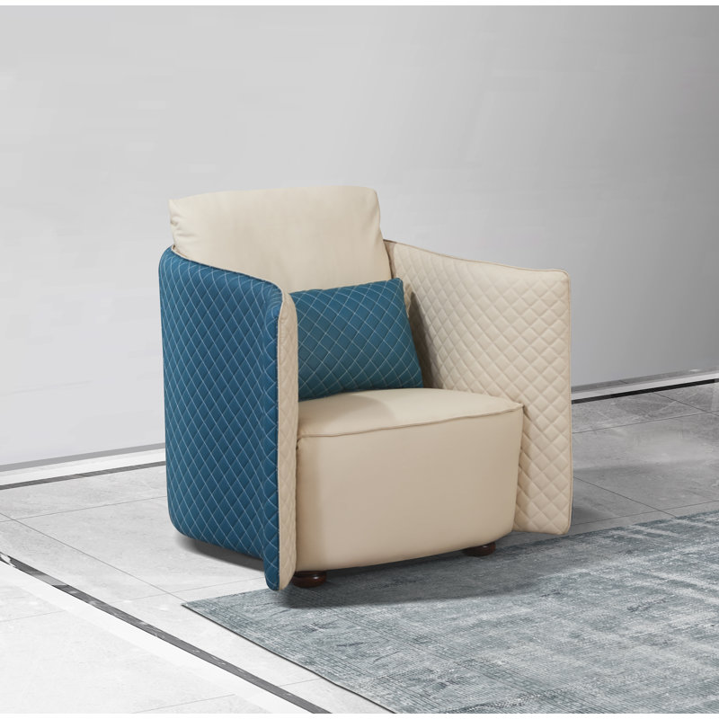 Makassar Armchair, Off White/Blue Genuine Leather