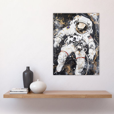 Astronaut Space Walk Black Grunge Design Wall Art Print