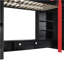 Lit mezzanine simple en bois avec bureau, tablettes multiples et lumière RVB, rouge-955846430