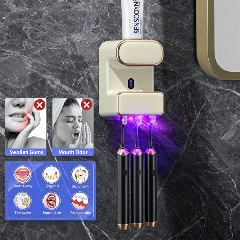 Wall Mounted Automatic Electric Toothpaste Dispenser, (Beige)