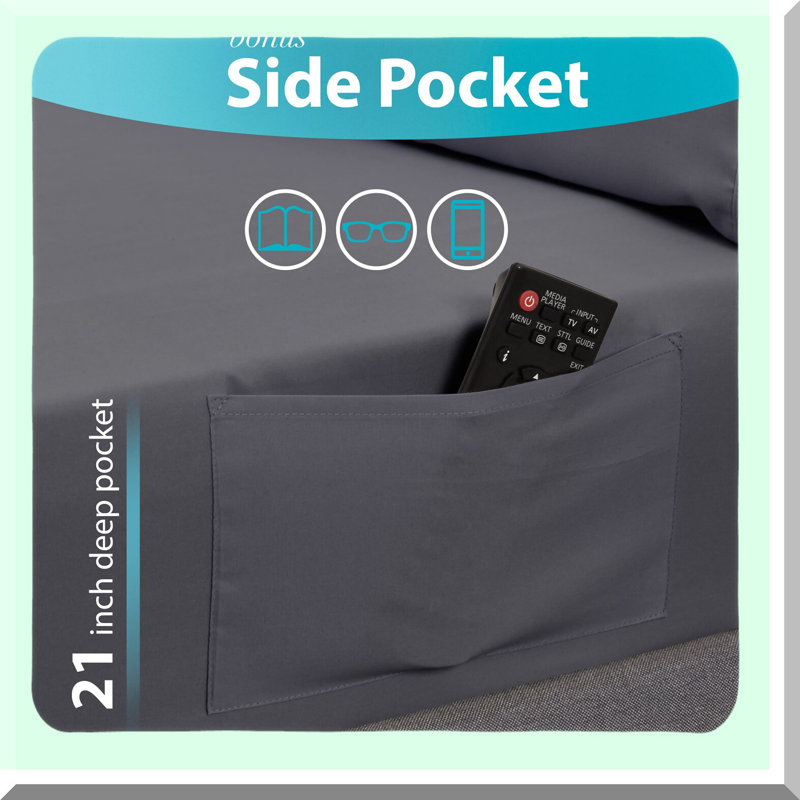 CoolMax Full Size Bed Sheet Set - 6 Piece Cooling Sheets with Side Pocket - Soft & Long Lasting Gray Full Size Sheet Set - 100% Fine Brushed Polyester