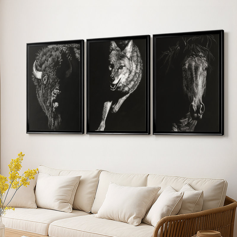 Wild Scratchboard IV - Toile tendue avec châssis sur mesure - 3 pièces, Noir, H 21 po x l 30 po