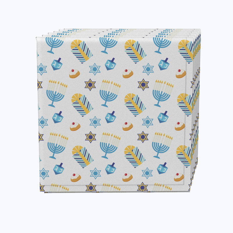 Polyester Geometric Square Napkin, Cute Menorahs and Stars